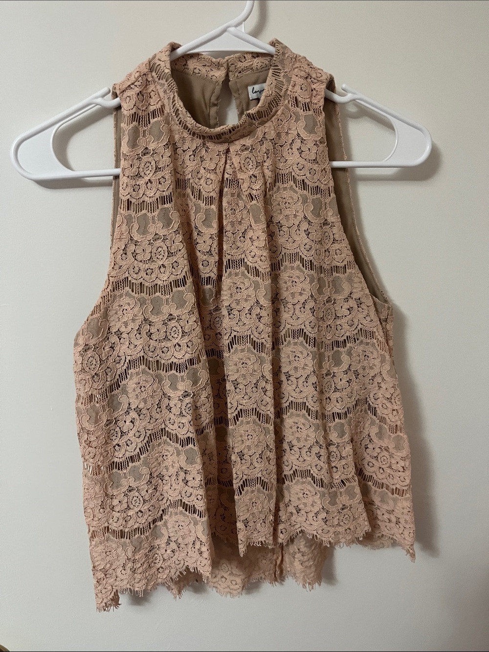 love, Fire Blush Lace Sleeveless Mock-Neck Top